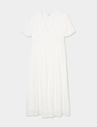 Robe midi fluide manches courtes blanc femme