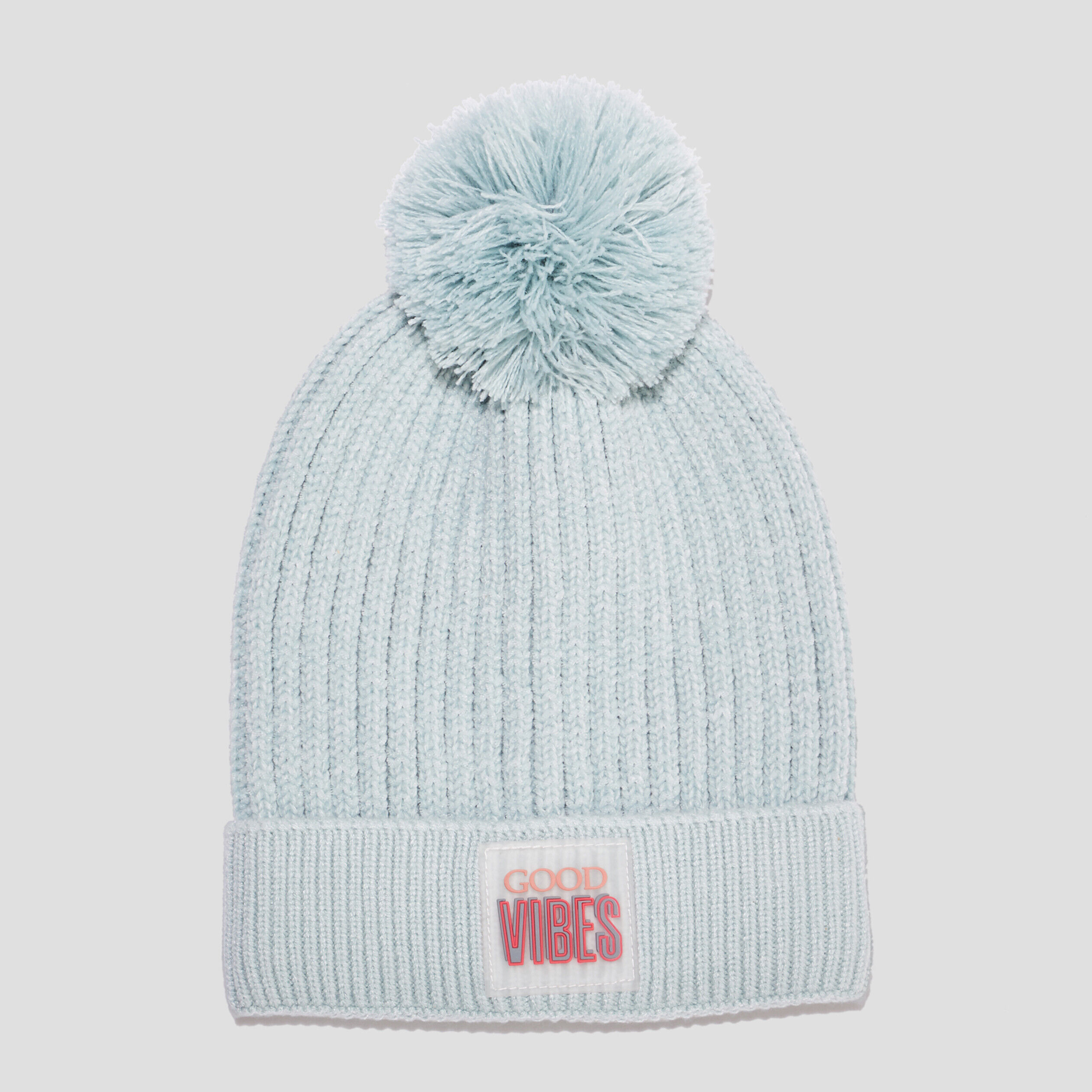 Bonnet tricoté à pompon vert pastel fille LH
