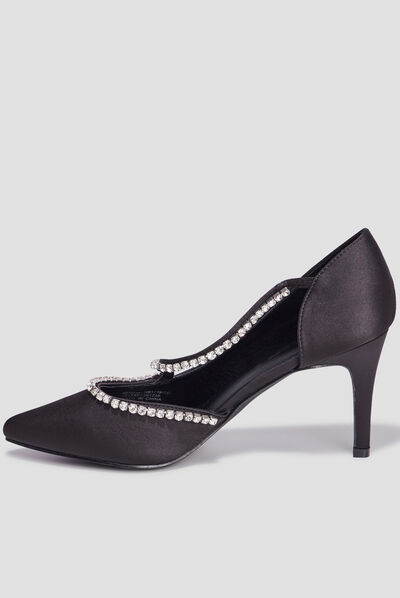 Escarpins brides à strass pied large noir femme