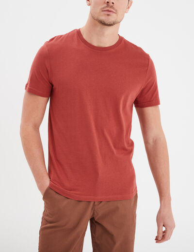 T-shirt droit en coton manches courtes rouge fonc&eacute; homme