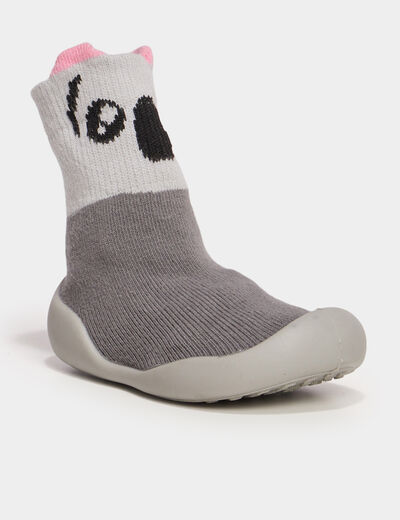 Chaussons chaussettes gris bébé fille