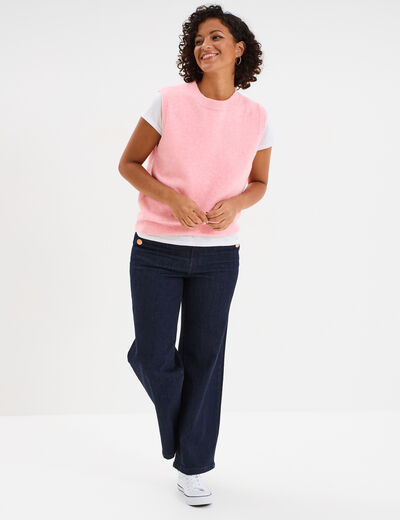 Pull sans manches col rond rose clair femme