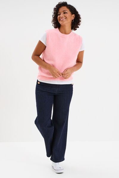Pull sans manches col rond rose clair femme