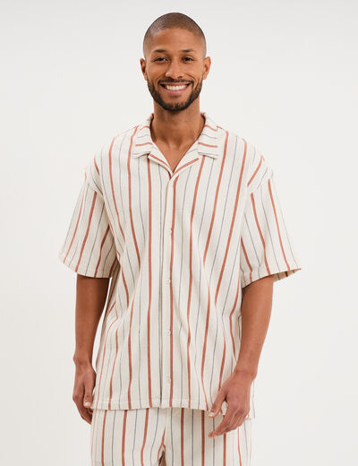 Chemise droite col cubain coton blanc homme