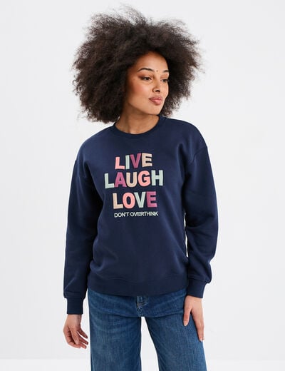 Sweat col rond manches longues bleu marine femme