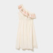 Robe asym&eacute;trique col brod&eacute; gaze de coton creme femme