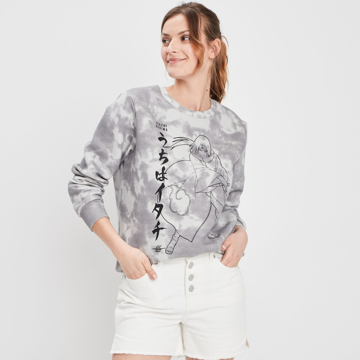 Sweat avec col rond Naruto gris femme