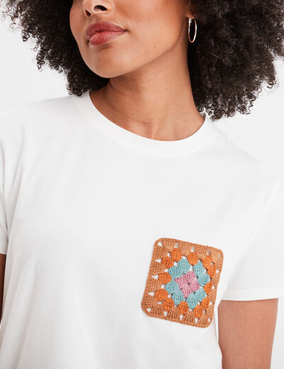 T-shirt col rond détail crochet Creeks blanc femme