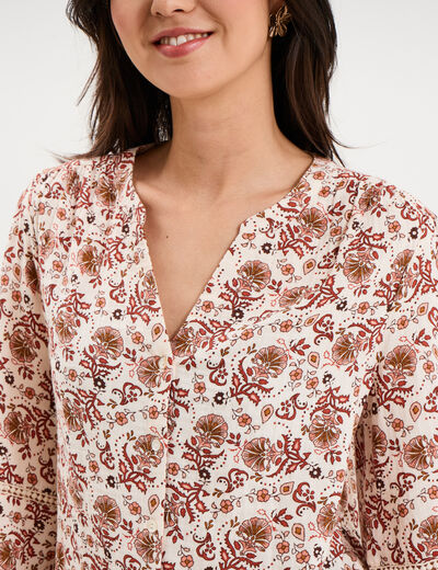 Blouse manches ballons coton ecru femme