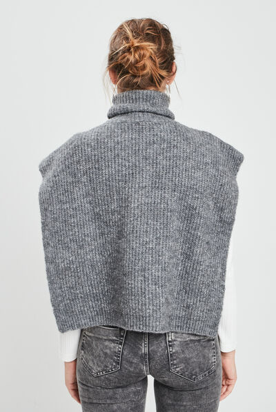 Poncho à col roulé gris femme