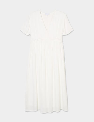 Robe midi fluide manches courtes blanc femme