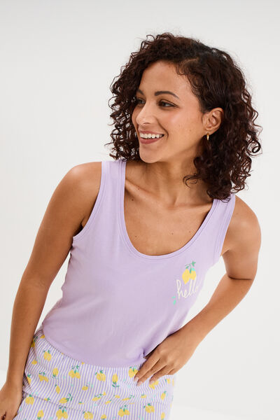D&eacute;bardeur col rond droit coton mauve femme