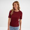 T-shirt col rond manches courtes coton bordeaux femme