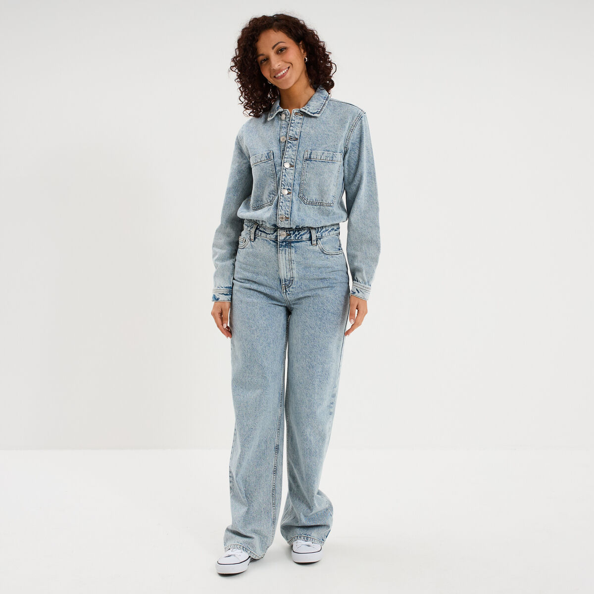 Combinaison pantalon en jean coton denim double stone femme