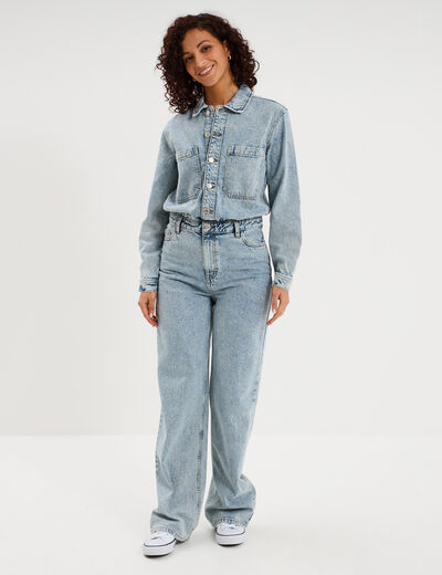 Combinaison pantalon en jean coton denim double stone femme