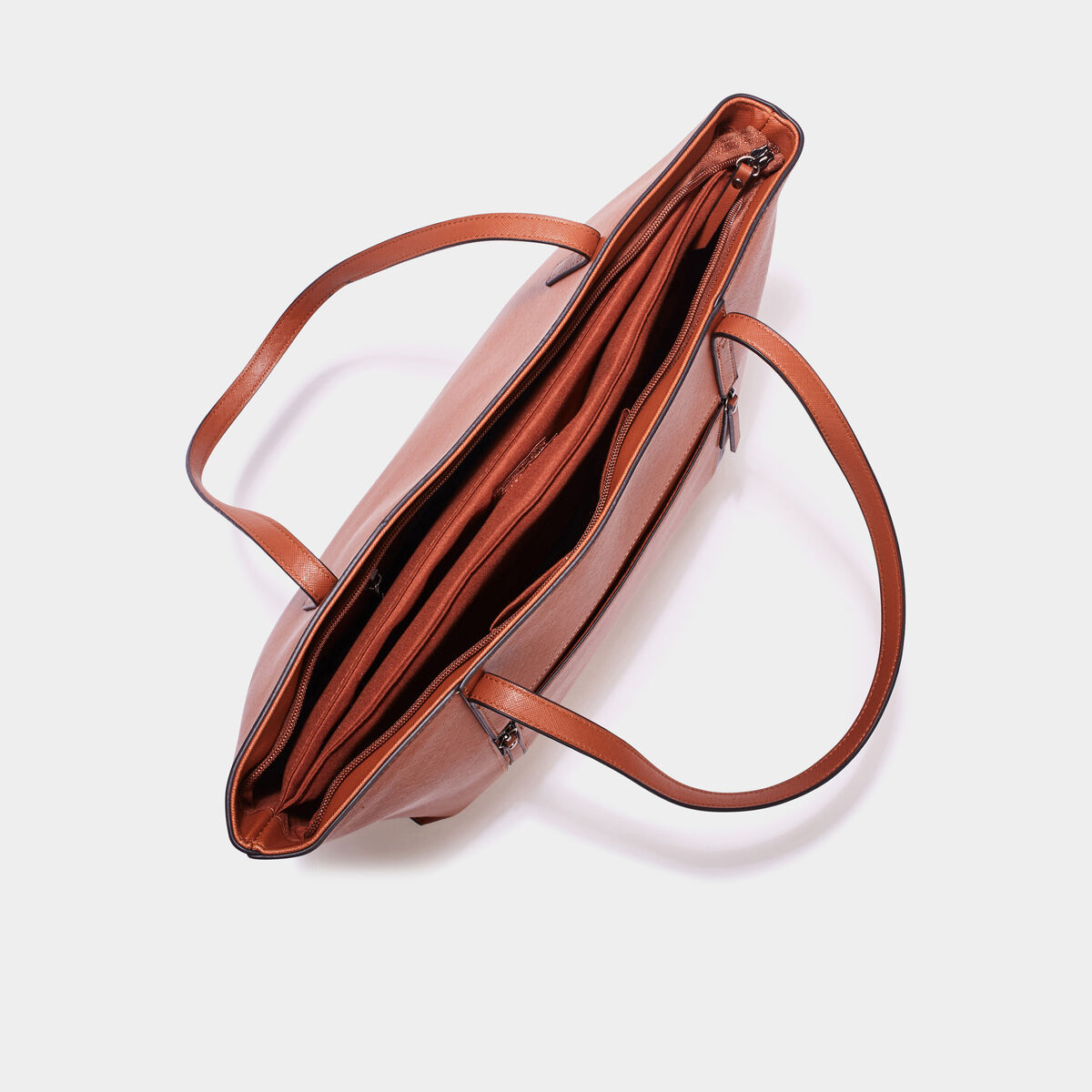 Sac cabas trapèze marron cognac femme