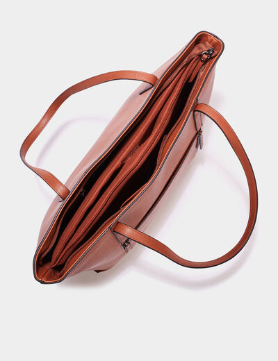 Sac cabas trapèze marron cognac femme