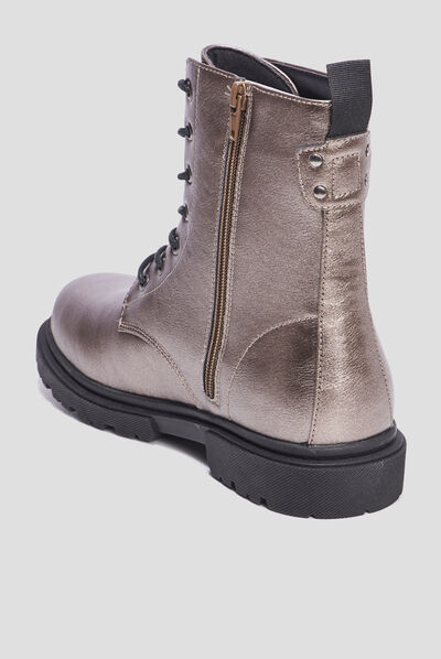 Bottines zippées à lacets gris argent femme