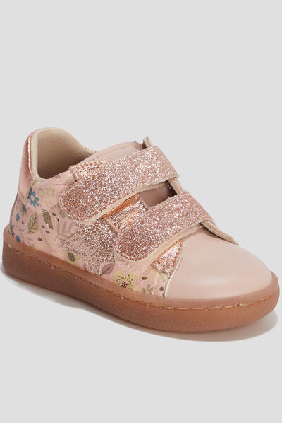 Baskets montantes à scratchs en cuir multicolore bébé fille