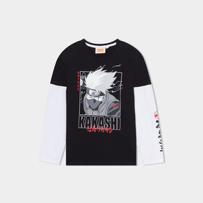 T-shirt manches longues coton Kakashi noir garçon