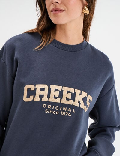 Sweat col rond manches longues Creeks bleu foncé femme