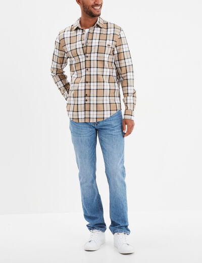 Chemise droite manches retroussées beige homme