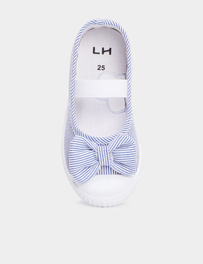 Babies en toile &agrave; noeuds bout renforc&eacute; bleu ciel fille
