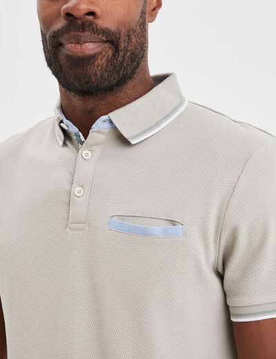 Polo piqu&eacute; manches courtes coton gris clair homme
