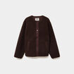 Veste effet polaire boutonn&eacute;e col rond marron fonc&eacute; femme