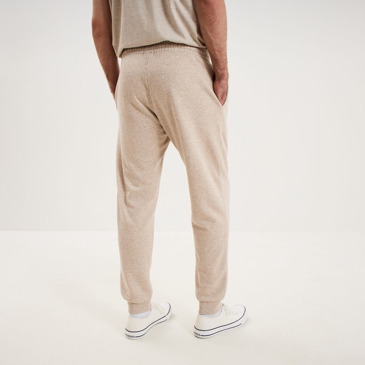 Pantalon jogging droit molleton beige homme