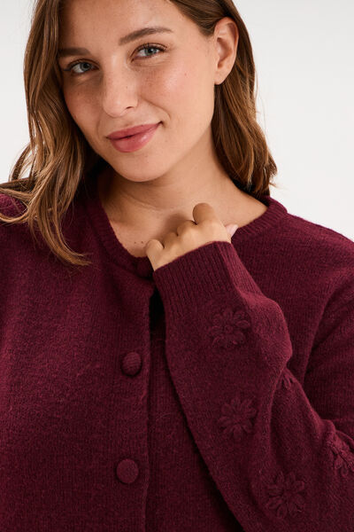Gilet col rond manches longues boutonn&eacute; violet fonc&eacute; femme grande taille