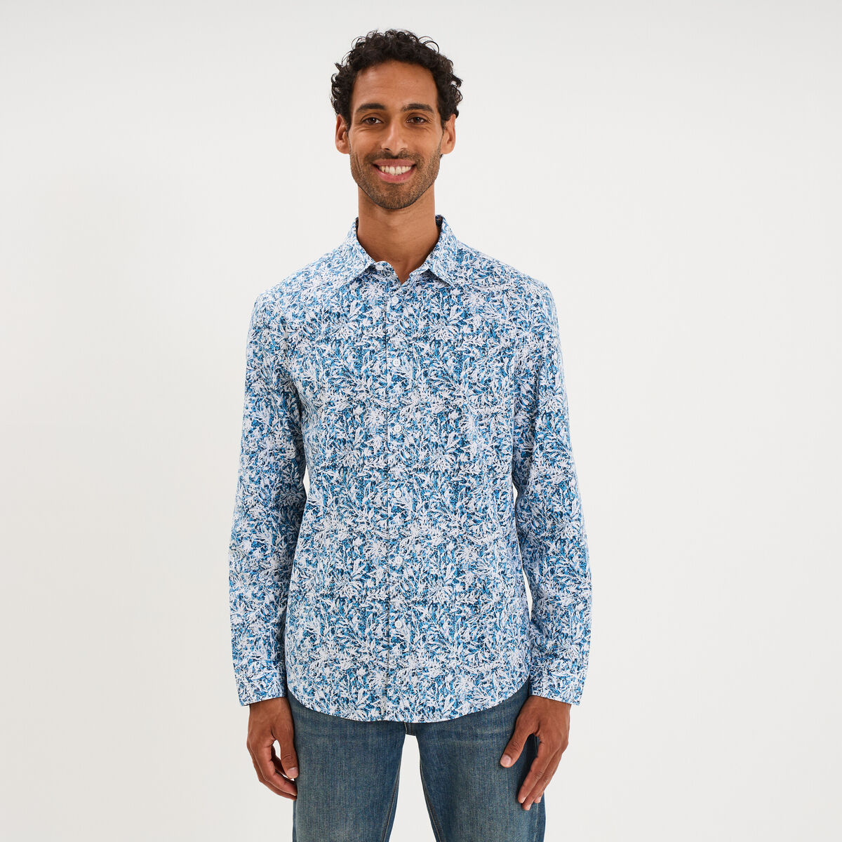 Chemise ajust&eacute;e manches longues bleu homme