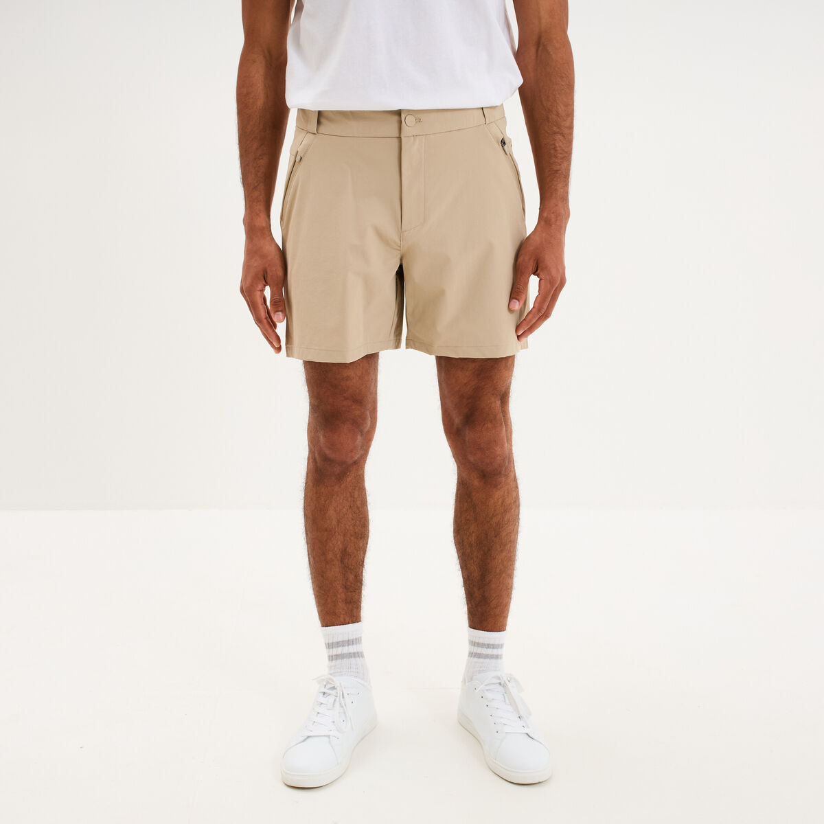 Short droit stretch poches zipp&eacute;es beige homme