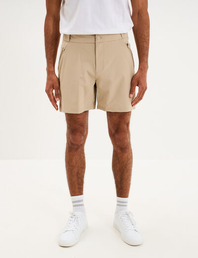 Short droit stretch poches zipp&eacute;es beige homme