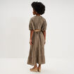 Robe longue &agrave; volants et ceinture vert kaki femme