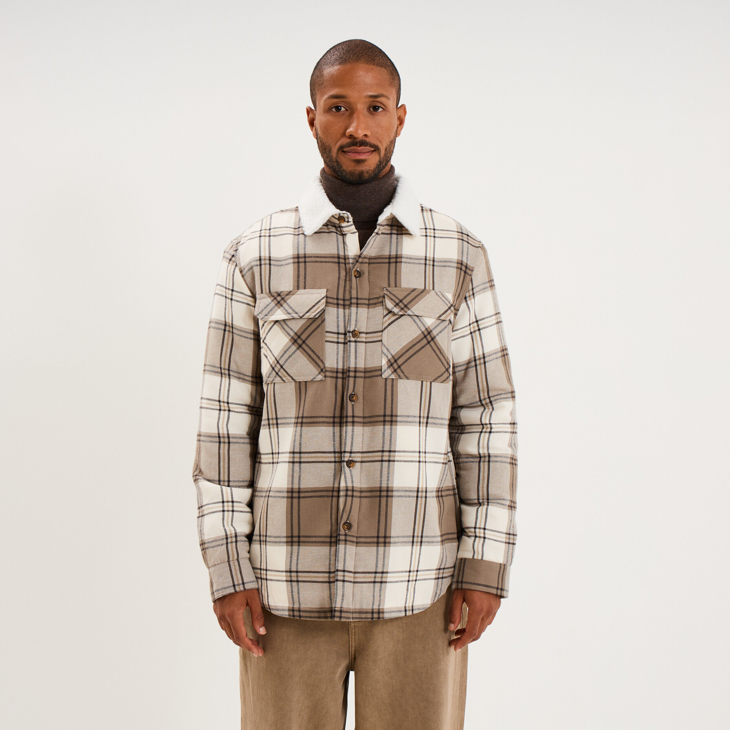 Surchemise carreaux doublée effet sherpa taupe homme CREEKS