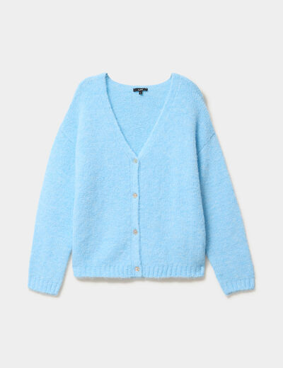 Gilet col en V manches longues bleu clair femme