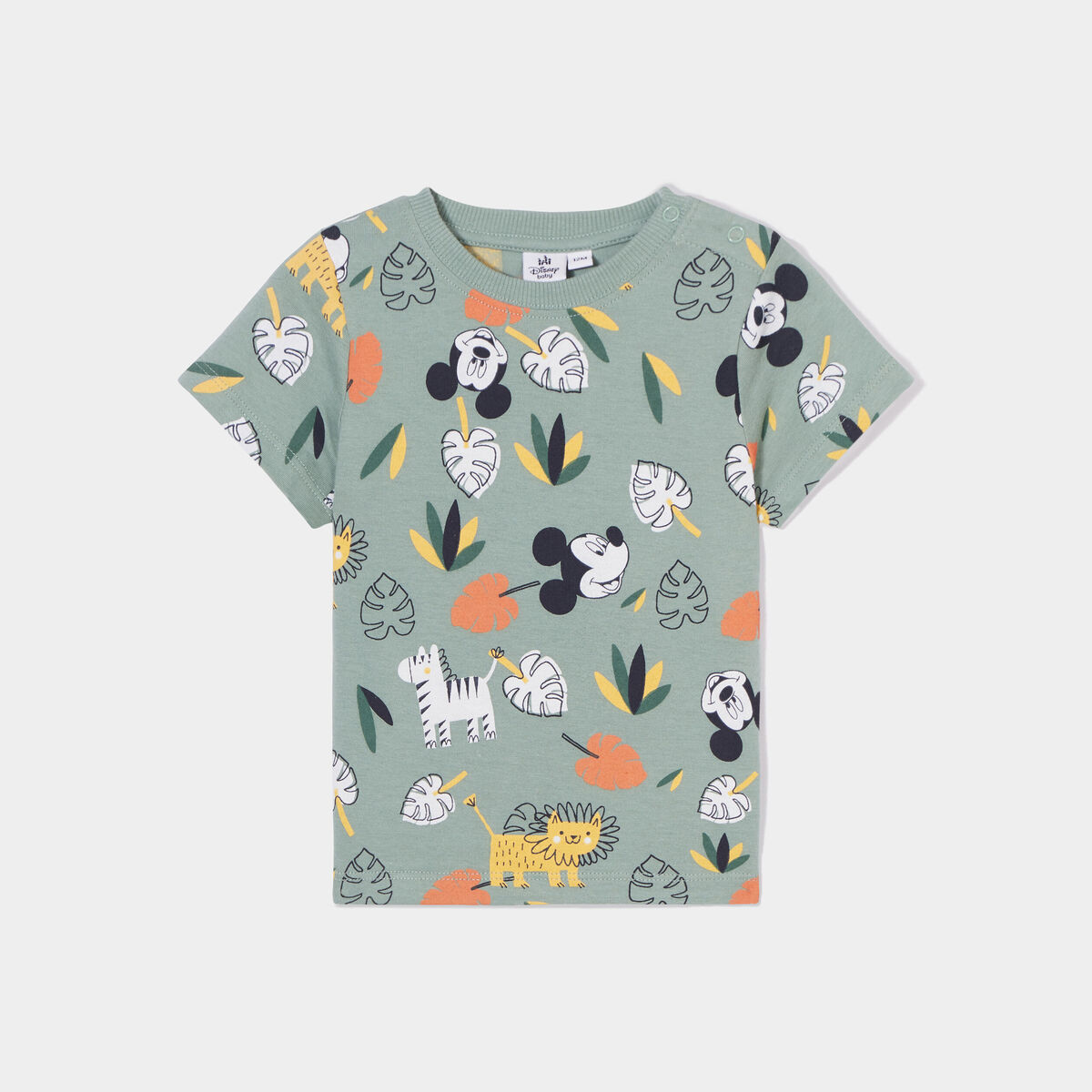 T-shirt manches courtes coton Mickey vert kaki bébé garçon