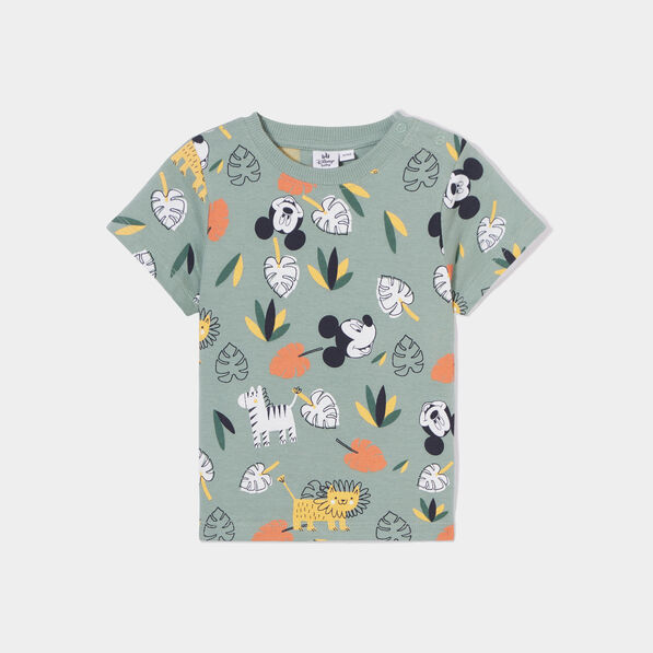 t shirt manches courtes coton mickey vert kaki bebeg T-shirt manches courtes coton Mickey vert kaki bébé garçon