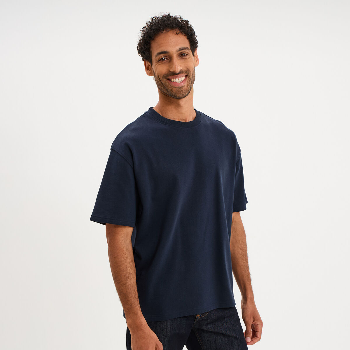 T-shirt col rond droit relax fit bleu marine homme