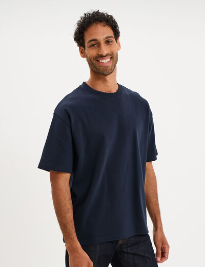 T-shirt col rond droit relax fit bleu marine homme