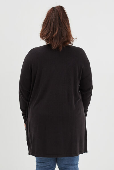 Gilet mi-long avec col en V noir femme grande taille