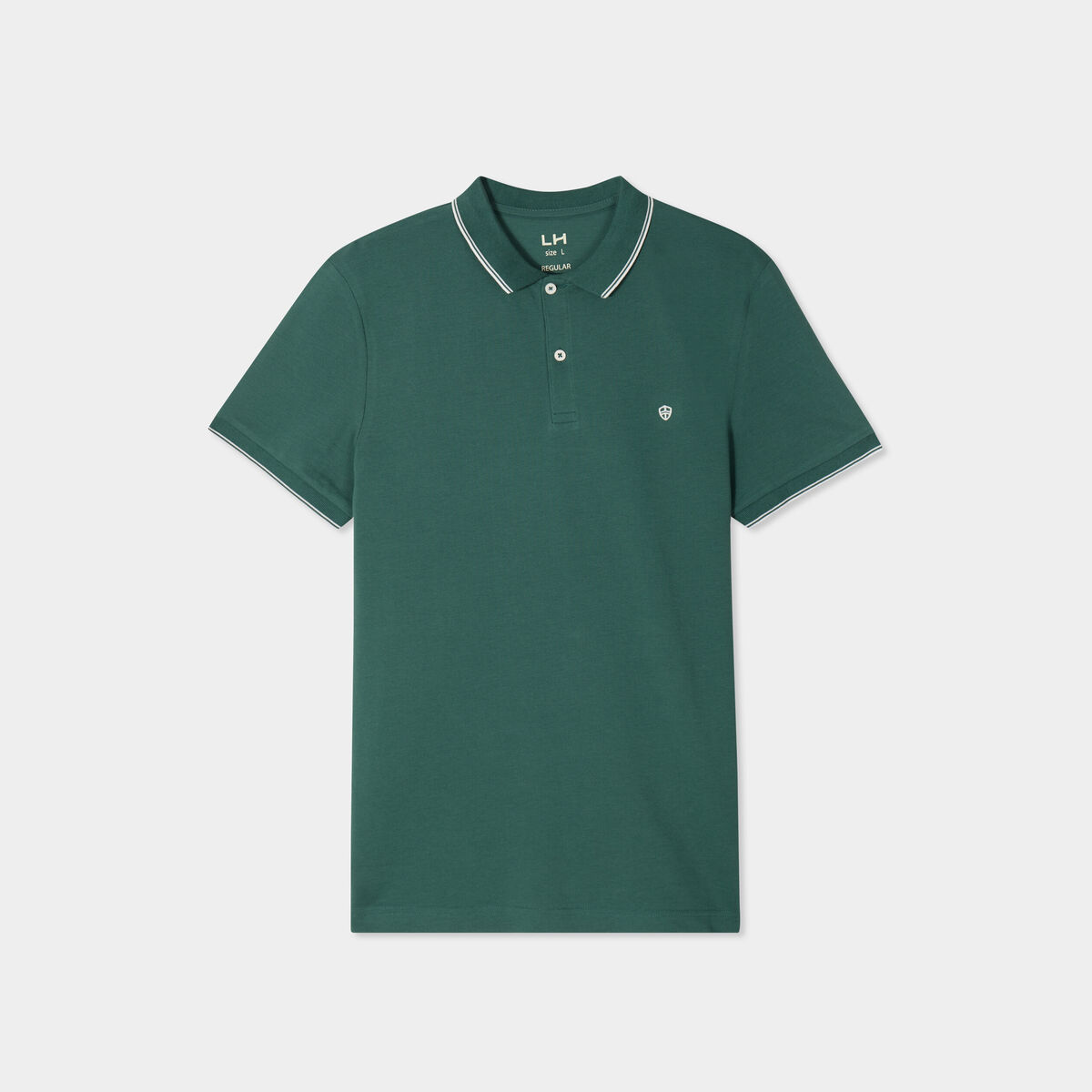 Polo manches courtes bords contrastés vert canard homme