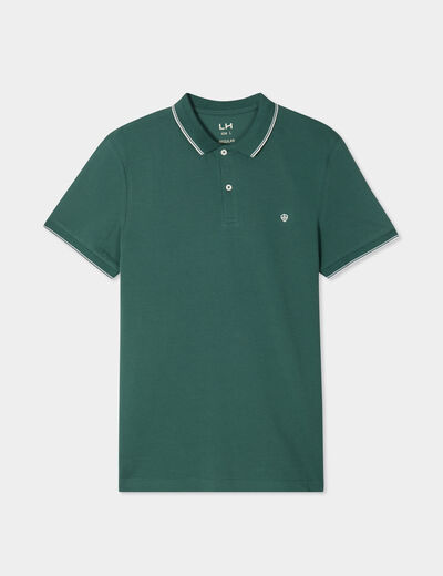Polo manches courtes bords contrastés vert canard homme