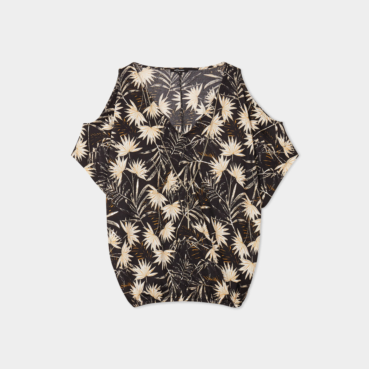 T-shirt détail bijou manches courtes noir femme