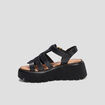 Sandales compensées multibrides en cuir noir femme