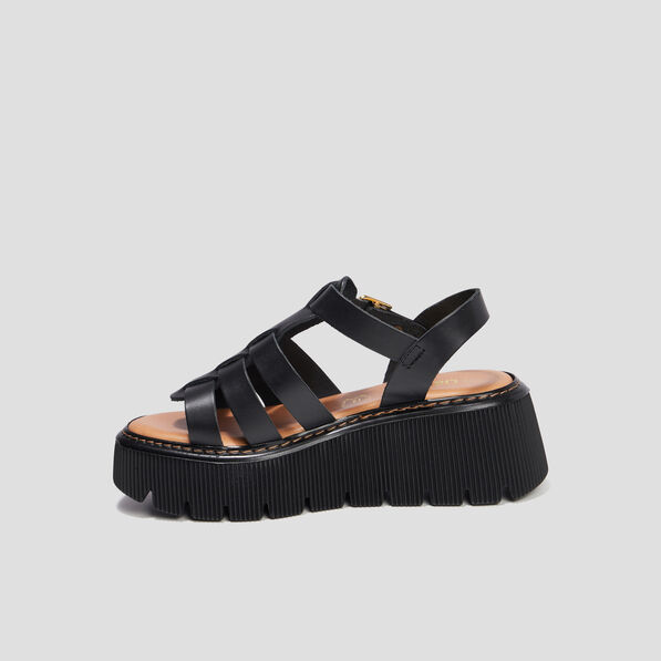 sandales compensees multibrides en cuir noir femme Sandales compensées multibrides en cuir noir femme