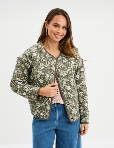 Veste matelassée réversible coton vert kaki femme