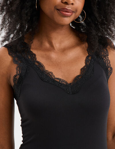 Débardeur ajusté détail dentelle noir femme