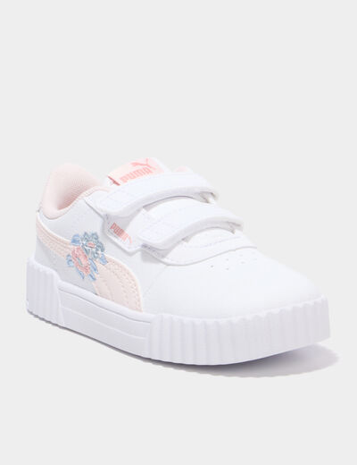 Tennis &agrave; scratchs Puma Carina 3.0 Floral rose clair fille